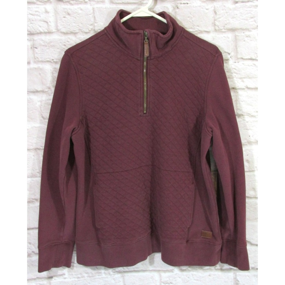 LL Bean Womens L Quilted Quarter Zip Mock Neck Sweatshirt Burgundy Logo